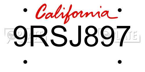 9RSJ897 California License Plate