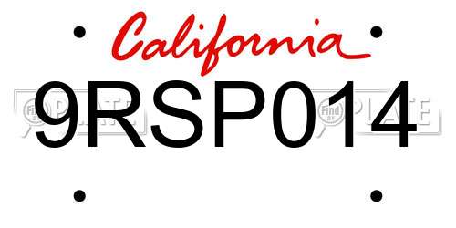 9RSP014 California License Plate