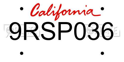 9RSP036 California License Plate