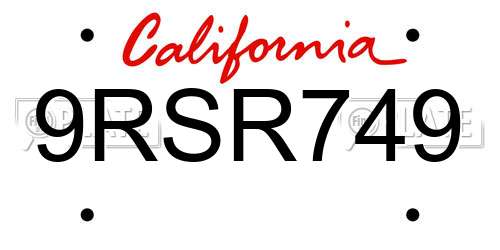 9RSR749 California License Plate