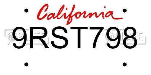 9RST798 California License Plate