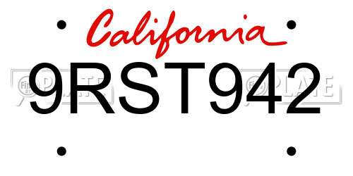 9RST942 California License Plate