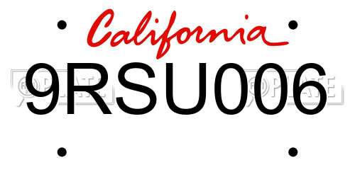 9RSU006 California License Plate