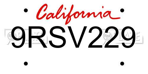 9RSV229 California License Plate
