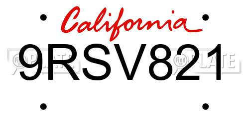 9RSV821 California License Plate