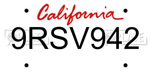 9RSV942 California License Plate