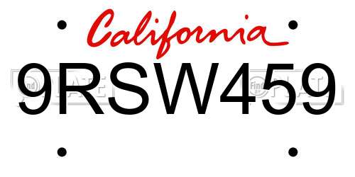 9RSW459 California License Plate