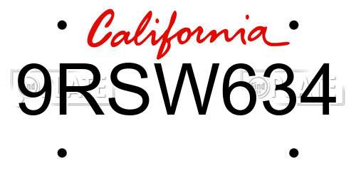9RSW634 California License Plate