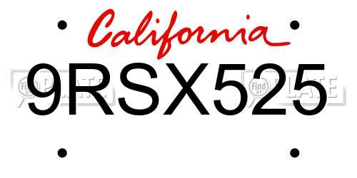9RSX525 California License Plate