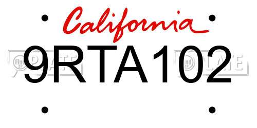 9RTA102 California License Plate