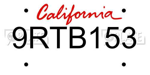 9RTB153 California License Plate