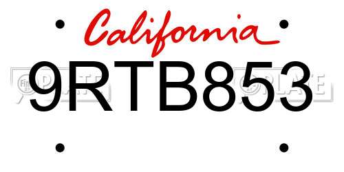 9RTB853 California License Plate