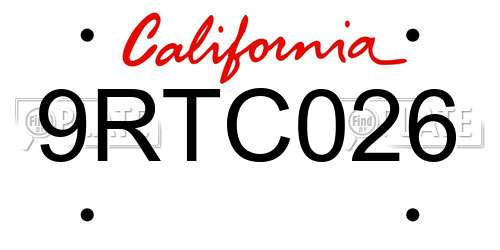 9RTC026 California License Plate