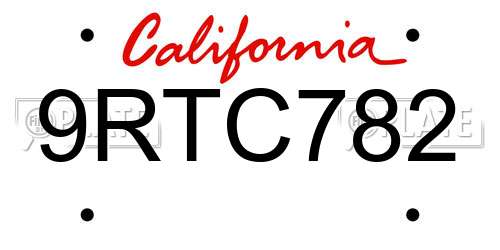 9RTC782 California License Plate