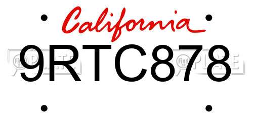 9RTC878 California License Plate