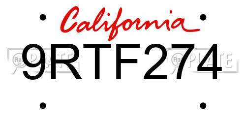 9RTF274 California License Plate