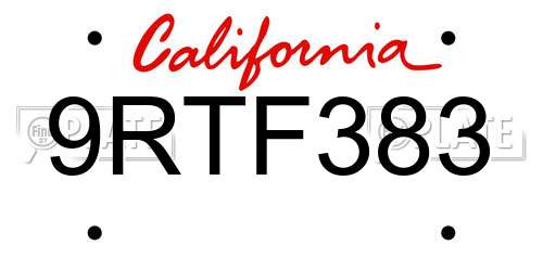 9RTF383 California License Plate