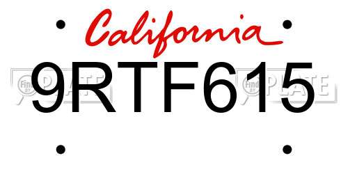 9RTF615 California License Plate
