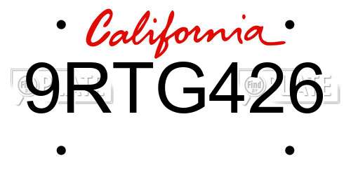 9RTG426 California License Plate