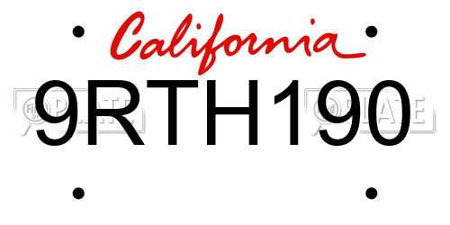 9RTH190 California License Plate