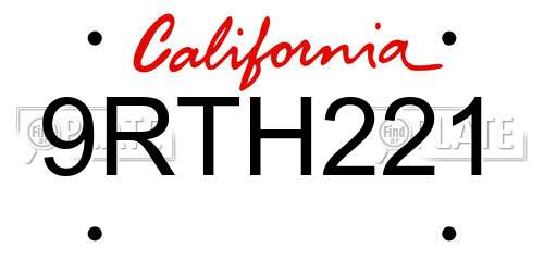 9RTH221 California License Plate