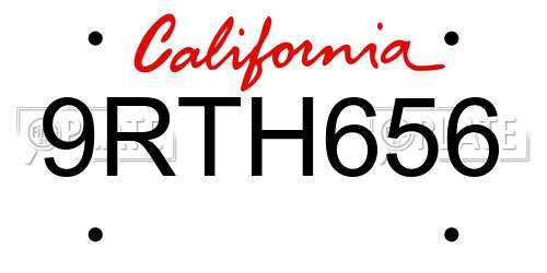 9RTH656 California License Plate
