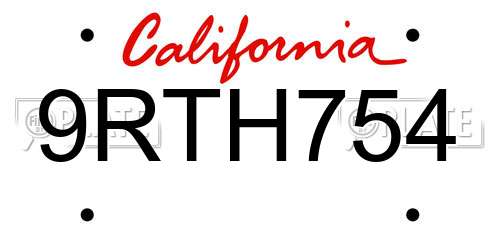 9RTH754 California License Plate