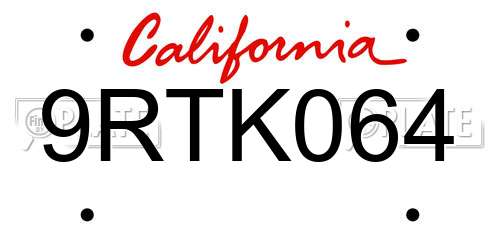 9RTK064 California License Plate