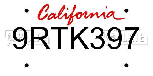 9RTK397 California License Plate
