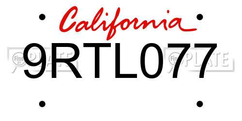 9RTL077 California License Plate