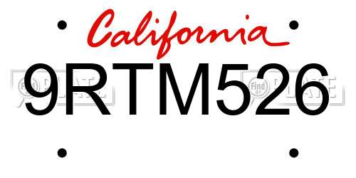 9RTM526 California License Plate