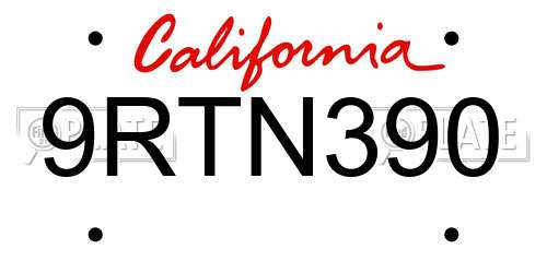 9RTN390 California License Plate