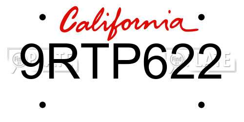 9RTP622 California License Plate