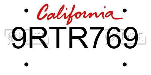 9RTR769 California License Plate