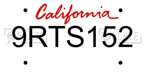 9RTS152 California License Plate