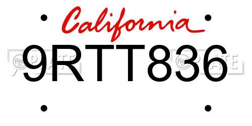 9RTT836 California License Plate