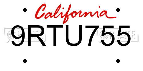 9RTU755 California License Plate