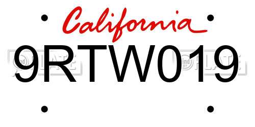 9RTW019 California License Plate