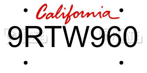 9RTW960 California License Plate