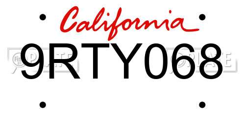 9RTY068 California License Plate