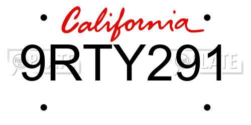 9RTY291 California License Plate