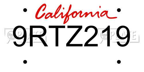 9RTZ219 California License Plate