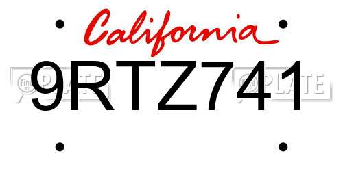 9RTZ741 California License Plate