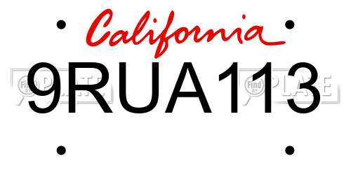 9RUA113 California License Plate