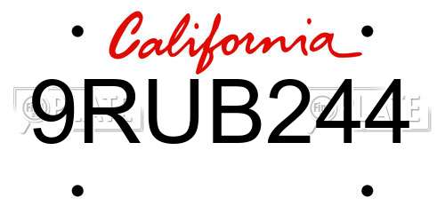 9RUB244 California License Plate