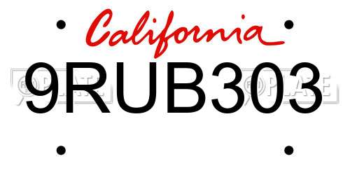 9RUB303 California License Plate