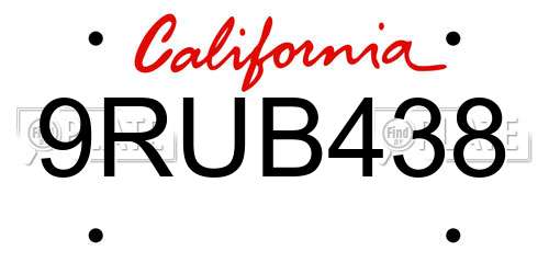 9RUB438 California License Plate