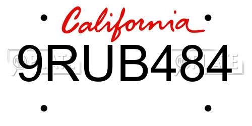 9RUB484 California License Plate