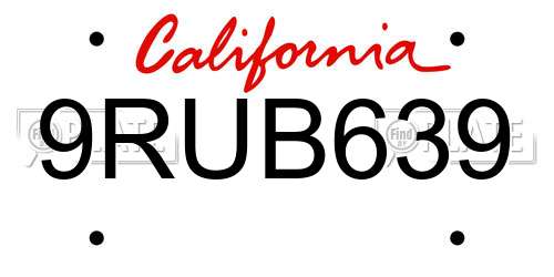 9RUB639 California License Plate