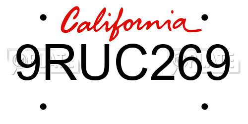 9RUC269 California License Plate